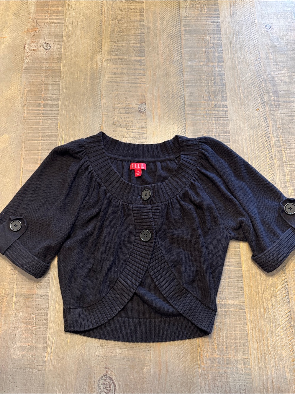 Elle Black Cropped Button-Front Knit Shrug